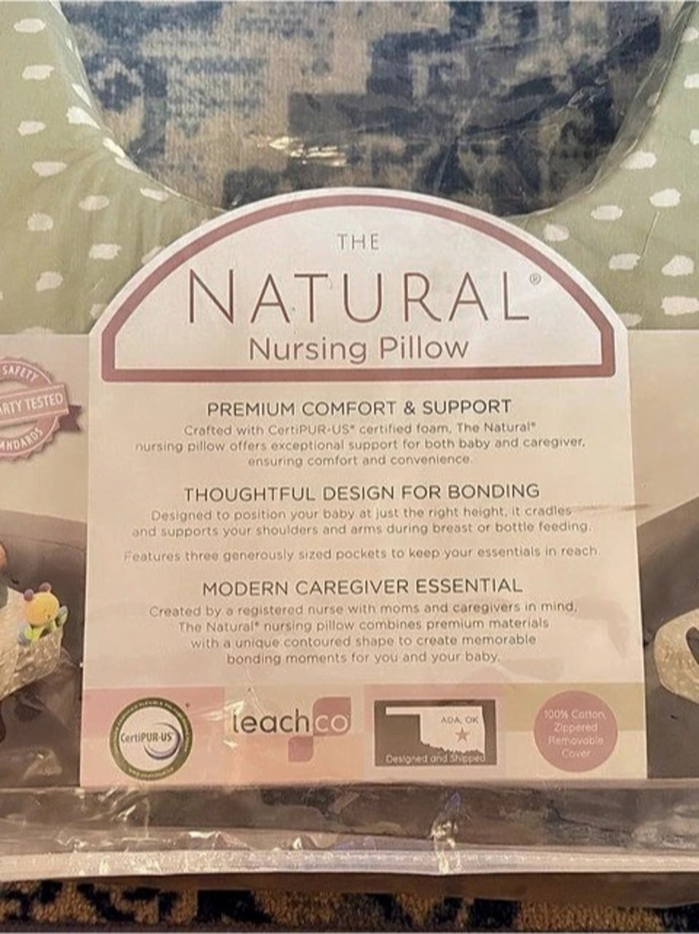 Leachco Natural Nursing Pillow Green & White NWT